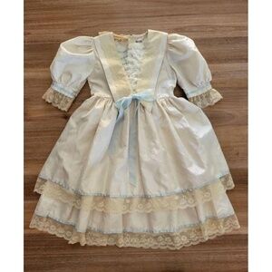 Jenny Mcdowell Harrods Dress approx 6 years Height 116 Cm White Blue Vtg. Lace